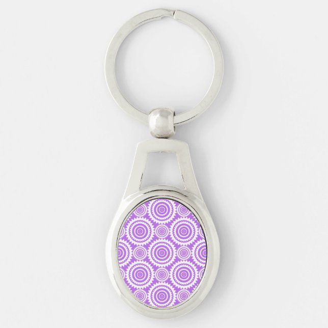 Lavender and White Geometric Circles Pattern Key Ring (Front)