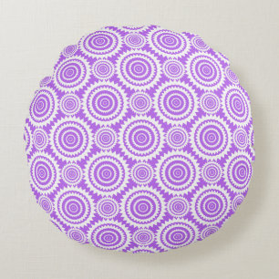 Lavender and White Geometric Circles Pattern Round Cushion