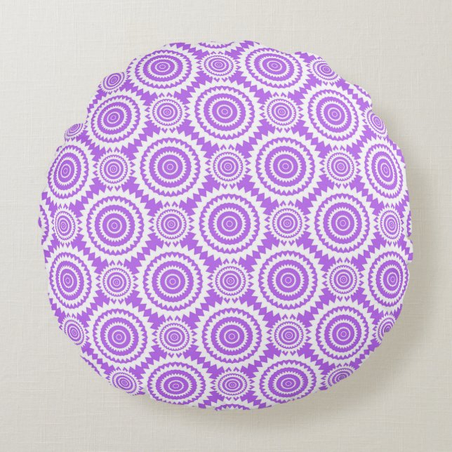 Lavender and White Geometric Circles Pattern Round Cushion (Front)