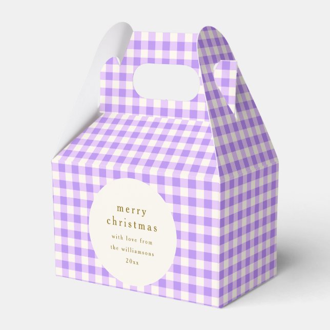 Lavender and White Gingham Christmas Personalised Favour Box (Front Side)