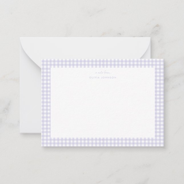 Lavender and white gingham Girl note card  (Front)