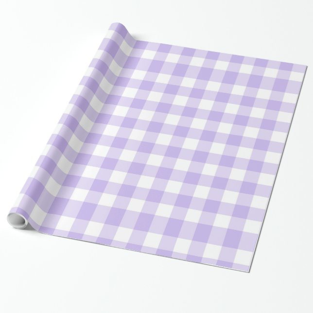 Lavender and White Gingham Pattern Country Chic Wrapping Paper (Unrolled)