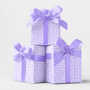 Lavender and White Greek Key Pattern Wrapping Paper