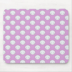 Lavender and White Kitty Faces Pattern Polka Dots Mouse Pad