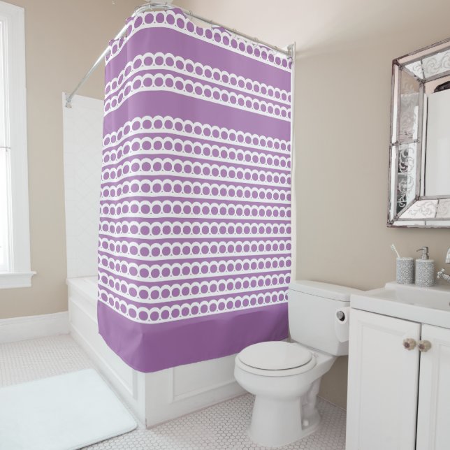 Lavender and white Modern bubble Waves Shower Curtain (In Situ)