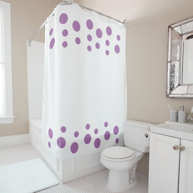 Lavender and white Modern Bubbles Dots Shower Curtain (In Situ)