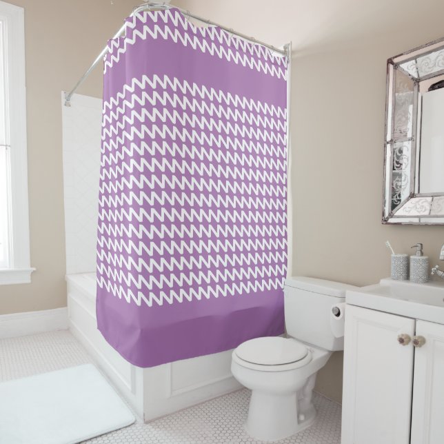 Lavender and white Modern Sharp Waves Shower Curtain (In Situ)