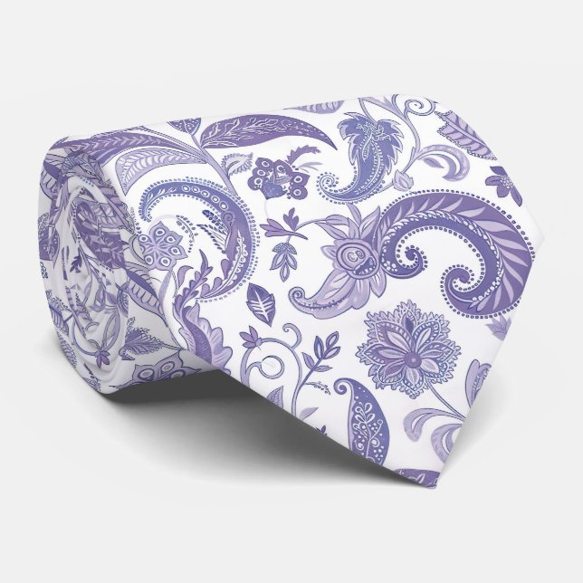 Lavender and White Paisley  Tie (Rolled)