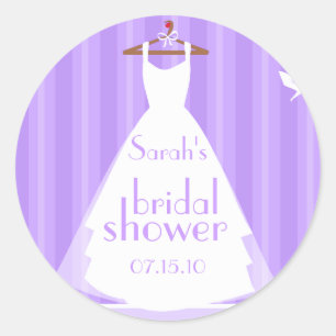 Lavender and White Wedding Dress Bridal Shower Classic Round Sticker
