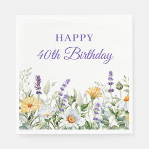 Lavender and Wildflowers Happy 40th Birthday Napkin