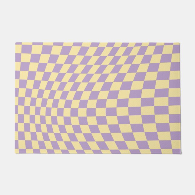 Lavender And Yellow Chequerboard Check Pattern Doormat (Front)