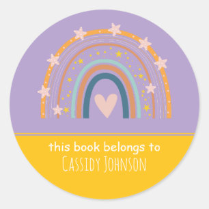 Lavender and yellow rainbow kids name  classic round sticker