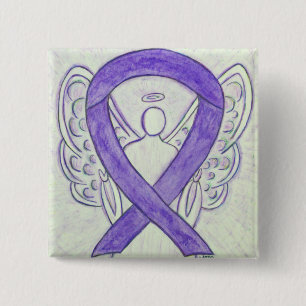 Lavender Angel Awareness Ribbon Pin Buttons