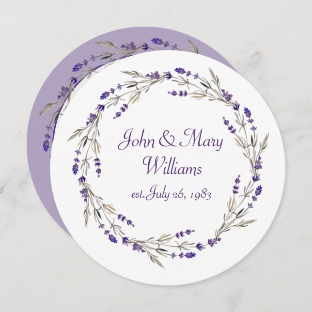 Lavender Anniversary Wreath On White  Invitation (Front/Back)