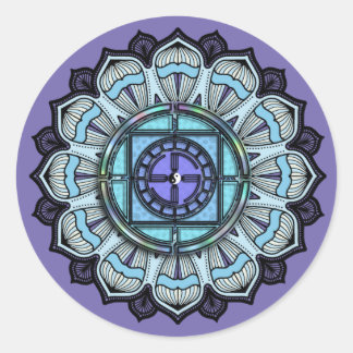 Lavender Aqua Mandala Black White Yin Yang Classic Round Sticker