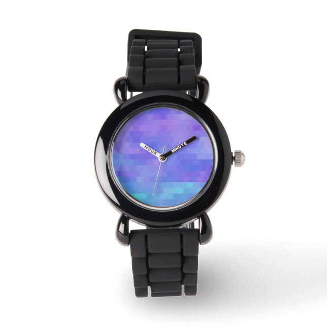Lavender aqua & purple abstract triangle mosaic watch (Front)