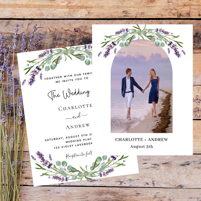 Lavender arch photo budget wedding invitation (Creator Uploaded)