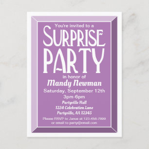 Lavender Art Deco Birthday Surprise Party Invitation Postcard