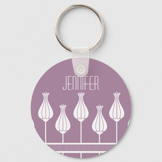 Lavender Art Deco Floral Keychain (Front)