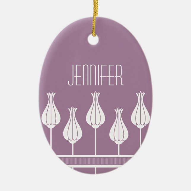 Lavender Art Deco Floral Oval Ornament (Front)