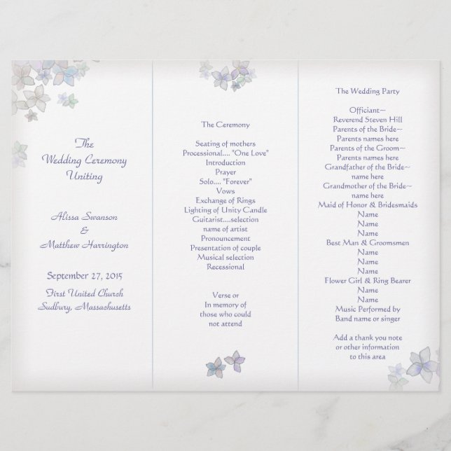 Lavender Art Tri-Fold Wedding Program Template (Front)