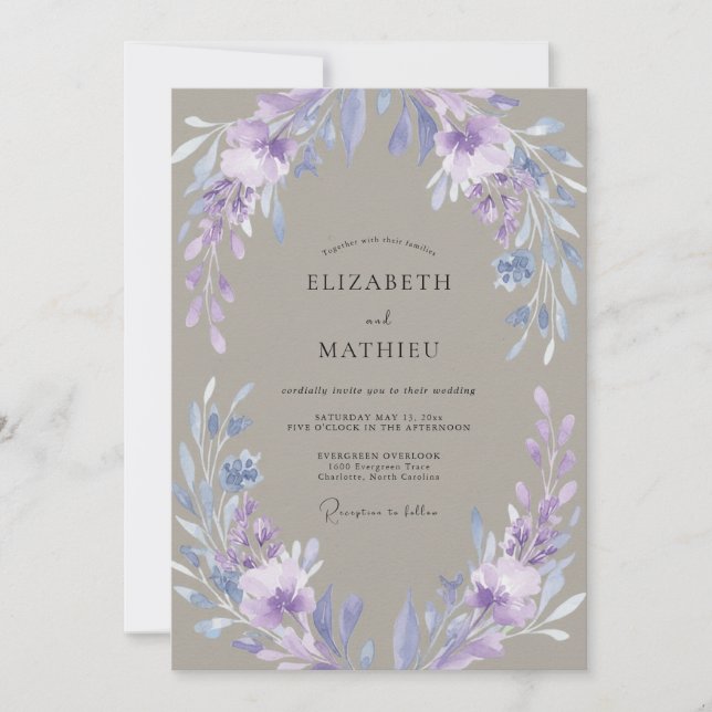 Lavender Artistic Blossom Wedding Invitation (Front)