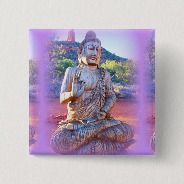 lavender aura buddha 15 cm square badge (Front)