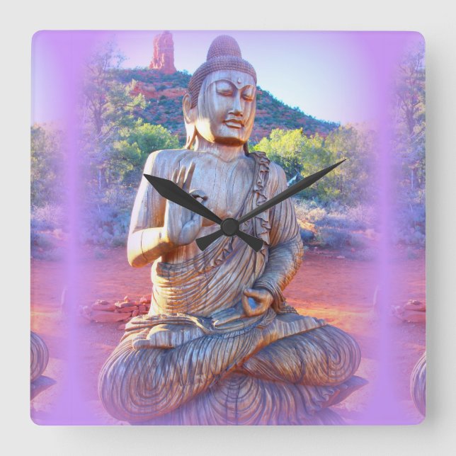 lavender aura buddha square wall clock (Front)