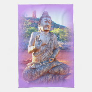 lavender aura buddha tea towel