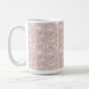 Lavender Autumn – White Pumpkins and Blush Foliage Coffee Mug