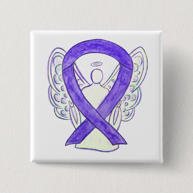 Lavender Awareness Ribbon Angel Button Pins (Front)
