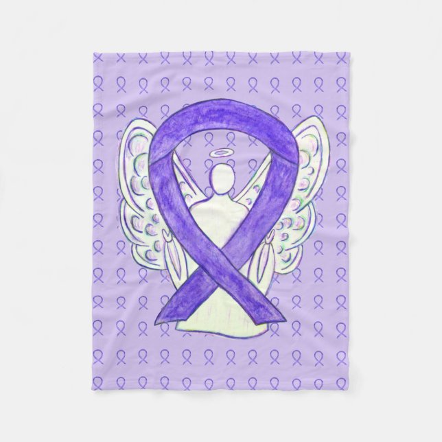 Lavender Awareness Ribbon Angel Soft Blankets (Front)
