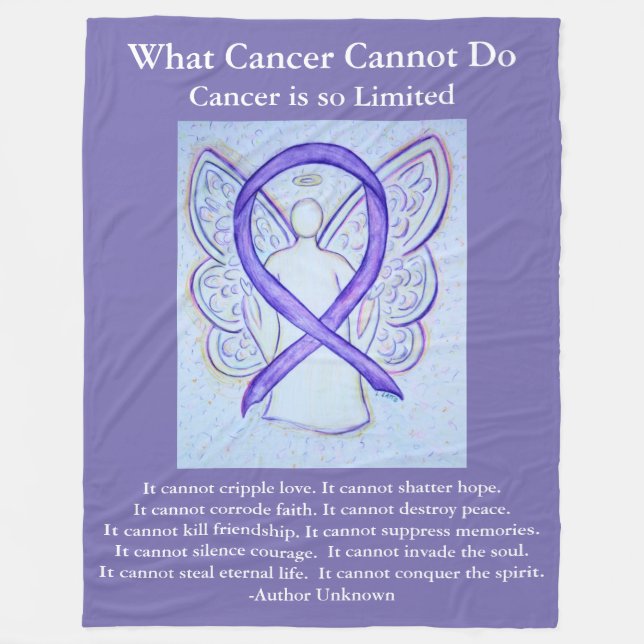 Lavender Awareness Ribbon Cancer Fleece Blanket (Front)