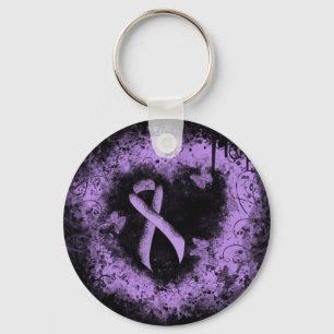 Lavender Awareness Ribbon Grunge Heart Key Ring
