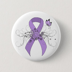 Lavender Awareness Ribbon with Butterfly 6 Cm Round Badge