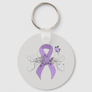 Lavender Awareness Ribbon with Butterfly Key Ring