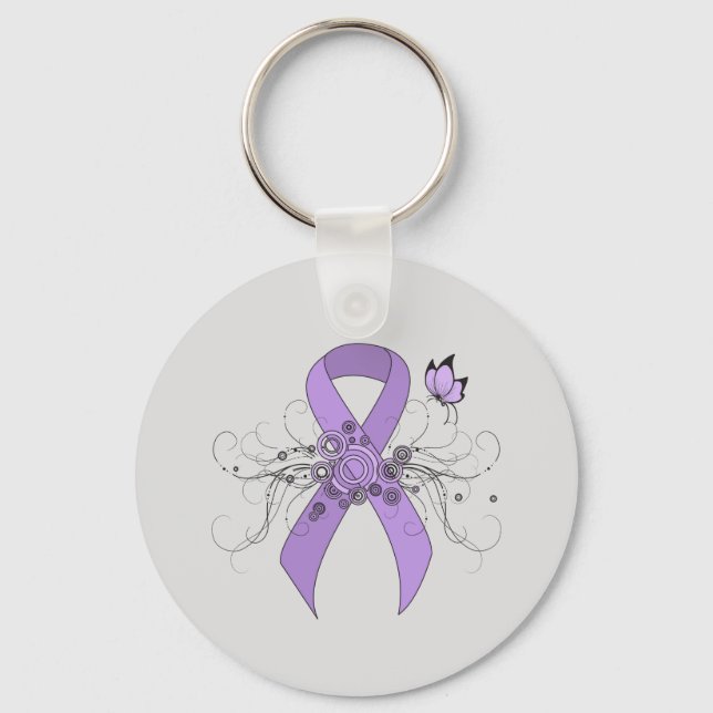 Lavender Awareness Ribbon with Butterfly Key Ring (Front)