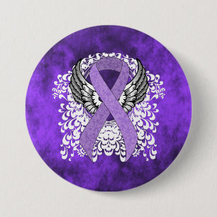 Lavender Awareness Ribbon with Wings 7.5 Cm Round Badge