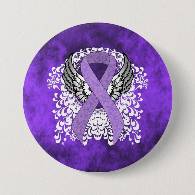 Lavender Awareness Ribbon with Wings 7.5 Cm Round Badge (Front)