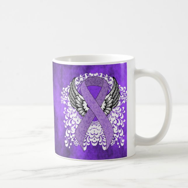 Lavender Awareness Ribbon with Wings Coffee Mug (Right)