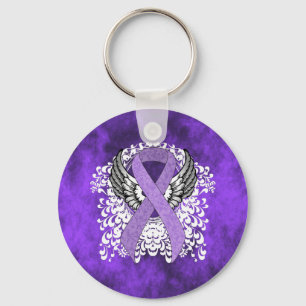 Lavender Awareness Ribbon with Wings Key Ring