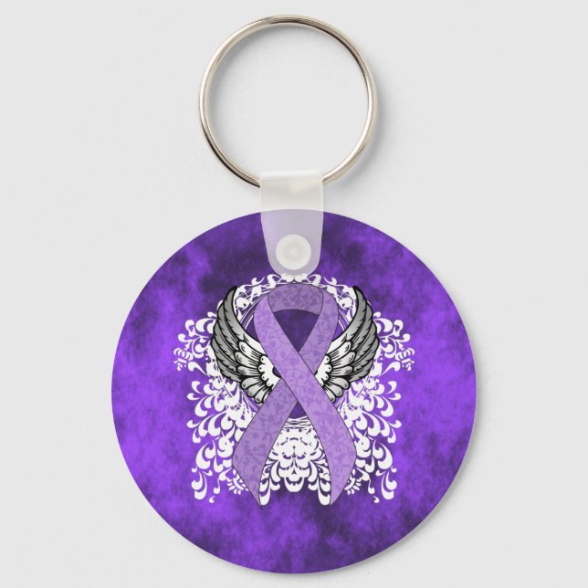 Lavender Awareness Ribbon with Wings Key Ring (Front)