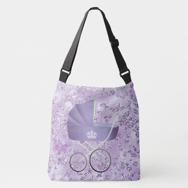 Lavender Baby Carriage Bokeh Bling Crossbody Bag (Front)