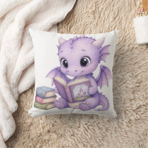 Lavender Baby Dragon Reading Book Storybook Cushion