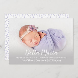 Lavender Baby Girl Photo Birth Announcements