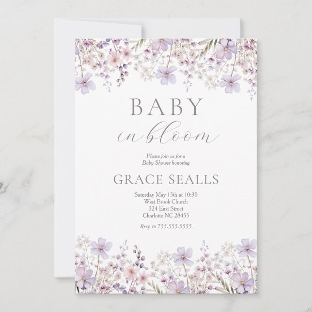 lavender baby in Bloom Baby Shower Invitation (Front)