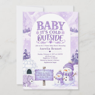 Lavender Baby It’s Cold Outside Winter Baby Shower Invitation
