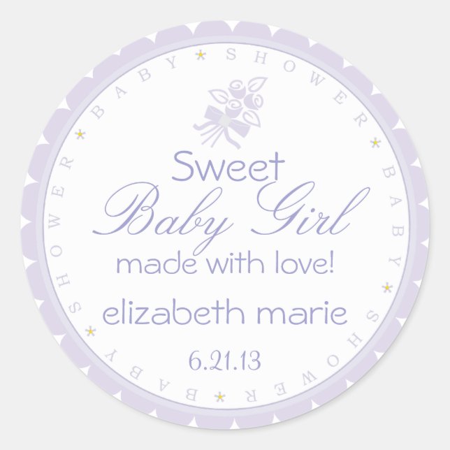 Lavender Baby Shower Classic Round Sticker (Front)