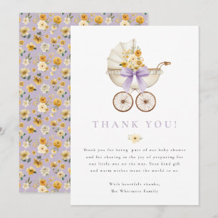 Lavender Baby Shower Thank You Card Vintage Pram