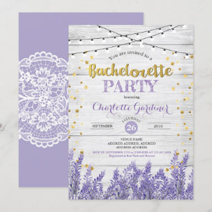 Lavender bachelorette party invitation rustic wood